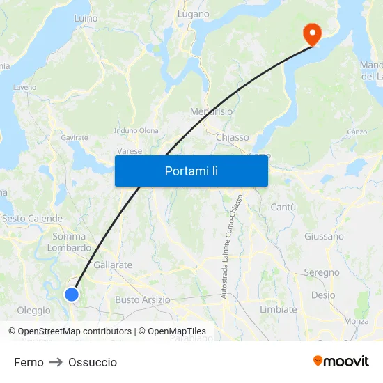 Ferno to Ossuccio map