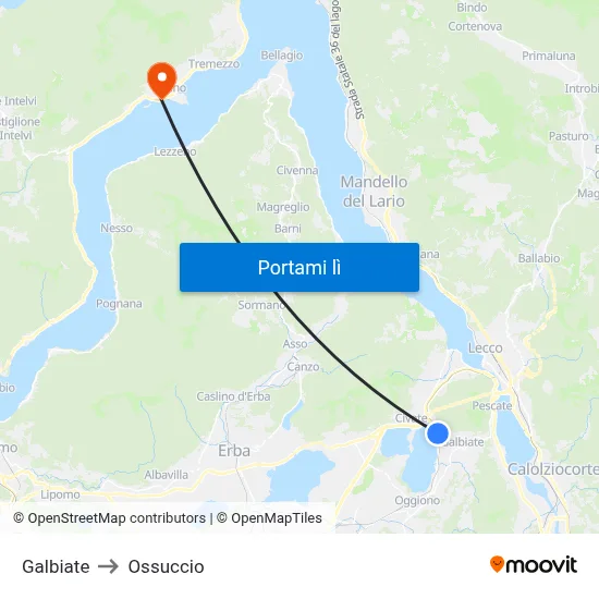 Galbiate to Ossuccio map