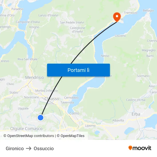 Gironico to Ossuccio map