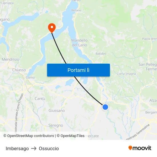 Imbersago to Ossuccio map