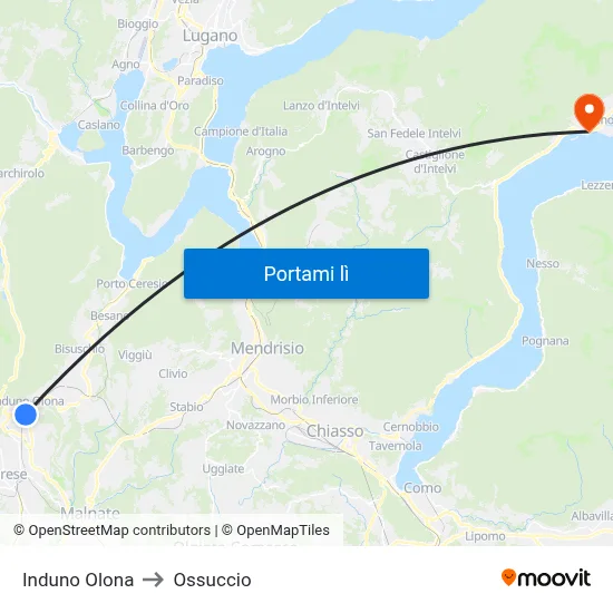 Induno Olona to Ossuccio map