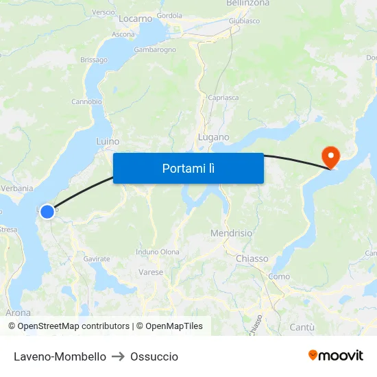 Laveno-Mombello to Ossuccio map