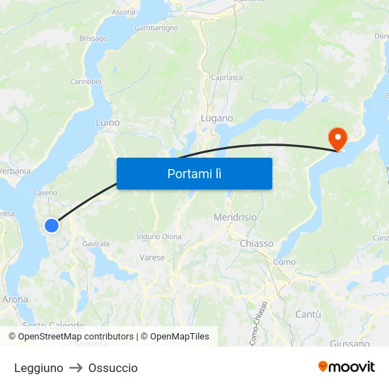 Leggiuno to Ossuccio map