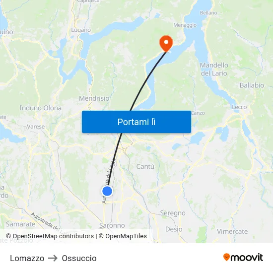 Lomazzo to Ossuccio map