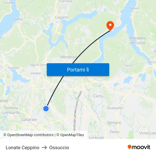 Lonate Ceppino to Ossuccio map