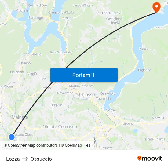 Lozza to Ossuccio map