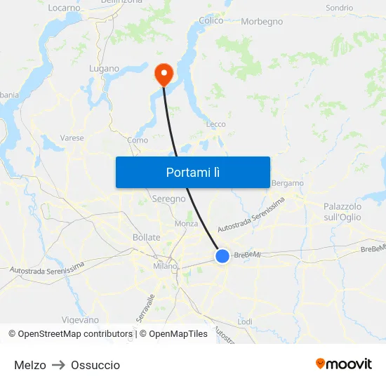Melzo to Ossuccio map