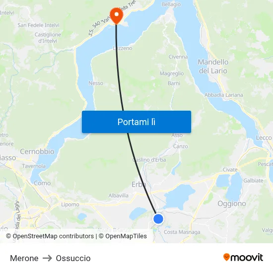 Merone to Ossuccio map