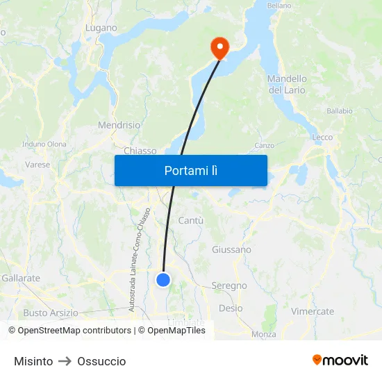 Misinto to Ossuccio map
