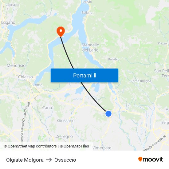 Olgiate Molgora to Ossuccio map