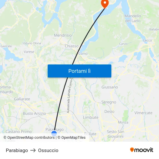 Parabiago to Ossuccio map