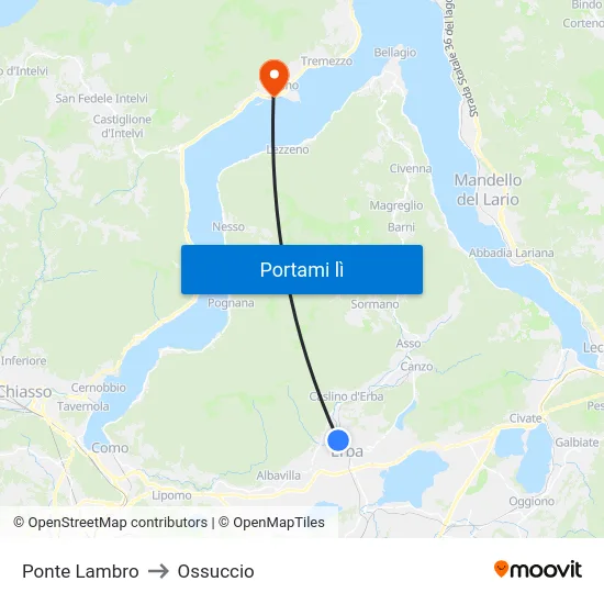 Ponte Lambro to Ossuccio map