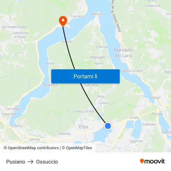 Pusiano to Ossuccio map