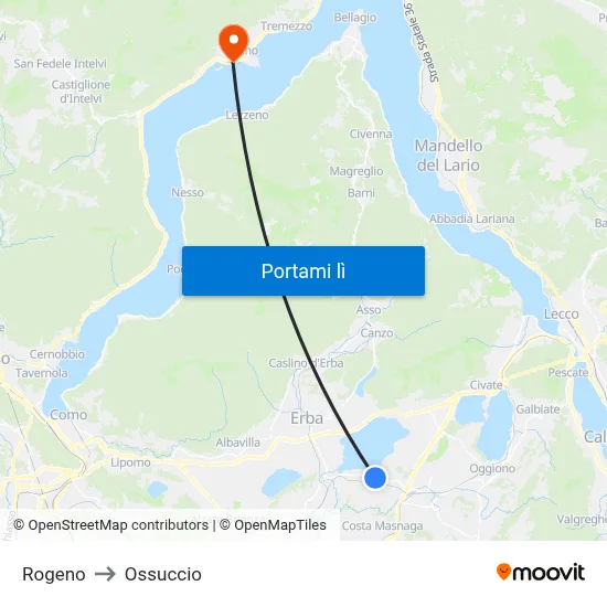 Rogeno to Ossuccio map