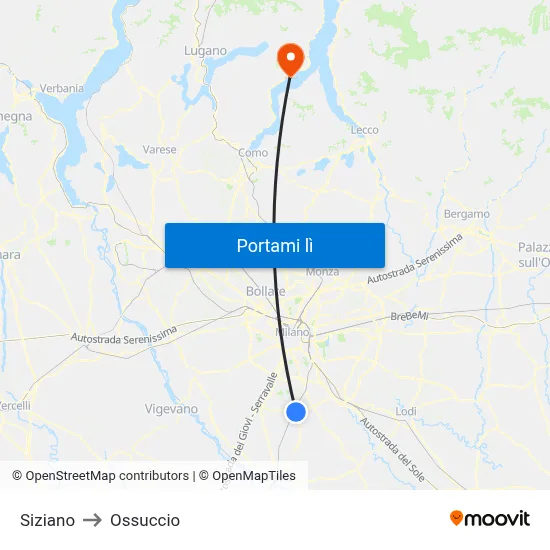 Siziano to Ossuccio map
