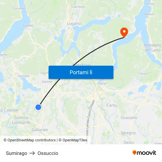 Sumirago to Ossuccio map