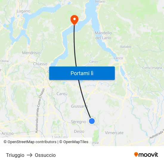 Triuggio to Ossuccio map