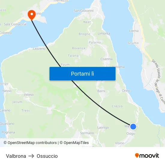 Valbrona to Ossuccio map