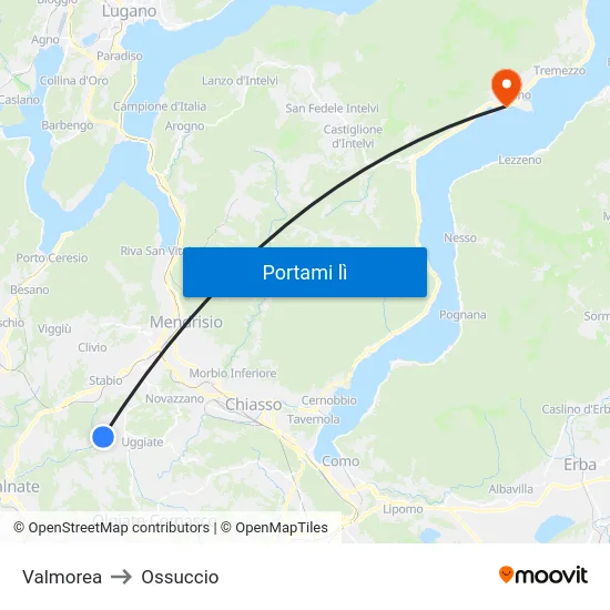 Valmorea to Ossuccio map