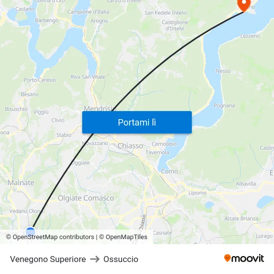 Venegono Superiore to Ossuccio map