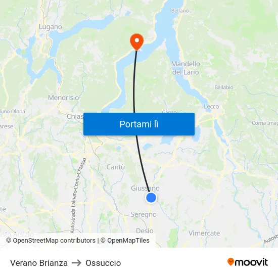 Verano Brianza to Ossuccio map