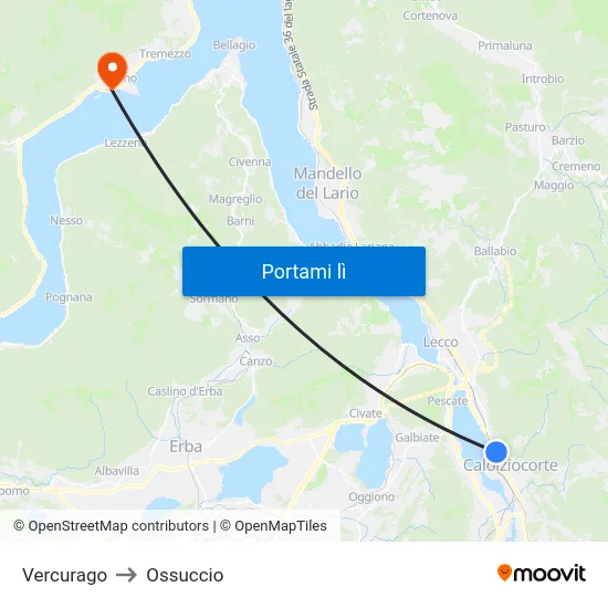 Vercurago to Ossuccio map