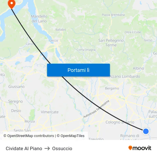 Cividate Al Piano to Ossuccio map