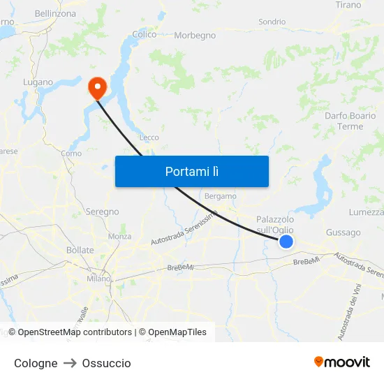Cologne to Ossuccio map
