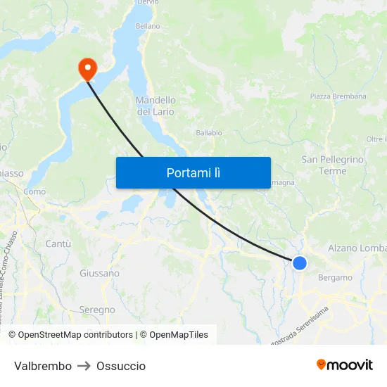 Valbrembo to Ossuccio map