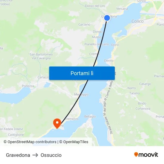 Gravedona to Ossuccio map