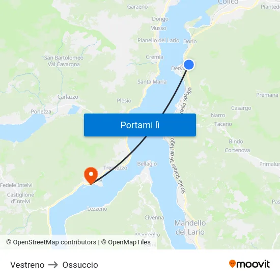 Vestreno to Ossuccio map