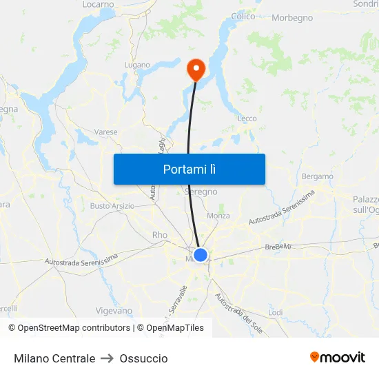 Milano Centrale to Ossuccio map