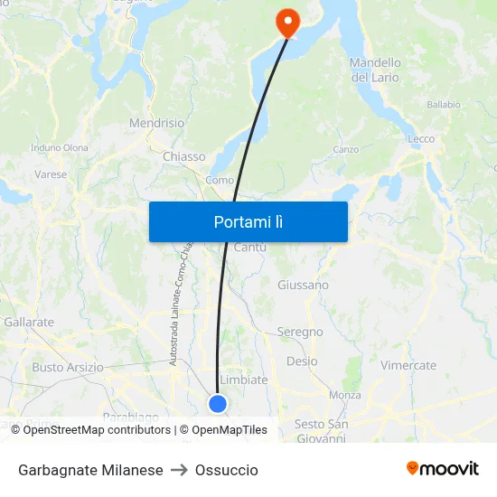 Garbagnate Milanese to Ossuccio map