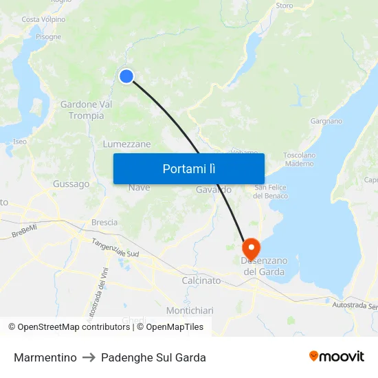 Marmentino to Padenghe Sul Garda map