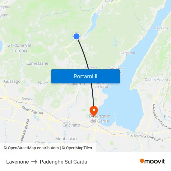 Lavenone to Padenghe Sul Garda map