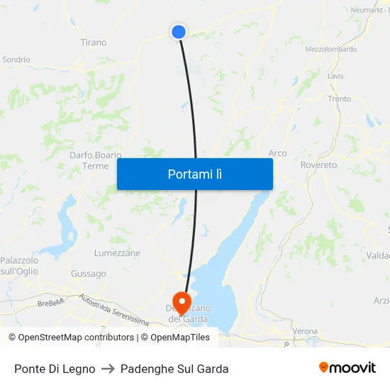 Ponte Di Legno to Padenghe Sul Garda map