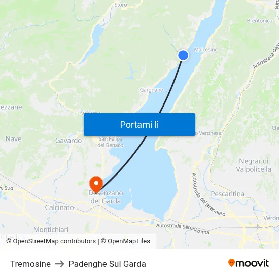 Tremosine to Padenghe Sul Garda map