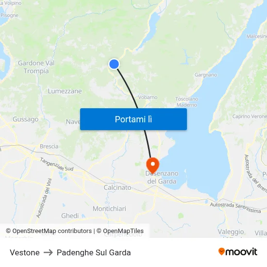 Vestone to Padenghe Sul Garda map