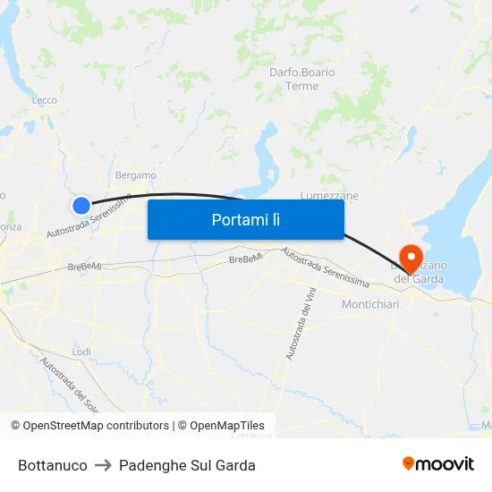 Bottanuco to Padenghe Sul Garda map