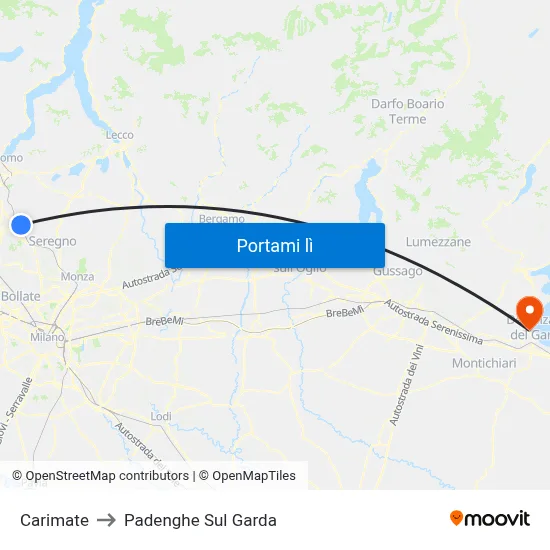 Carimate to Padenghe Sul Garda map