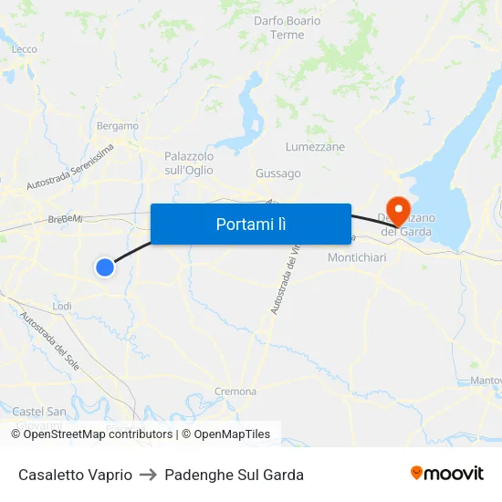 Casaletto Vaprio to Padenghe Sul Garda map