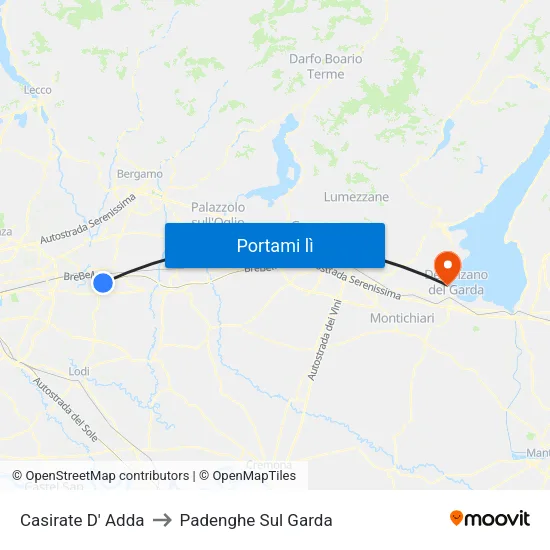 Casirate D' Adda to Padenghe Sul Garda map