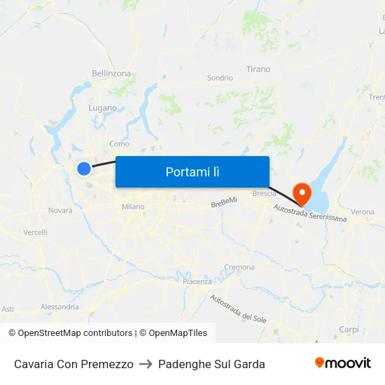 Cavaria Con Premezzo to Padenghe Sul Garda map