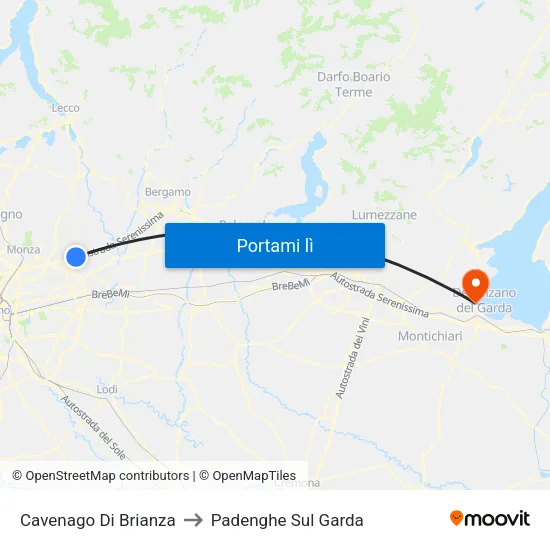 Cavenago Di Brianza to Padenghe Sul Garda map