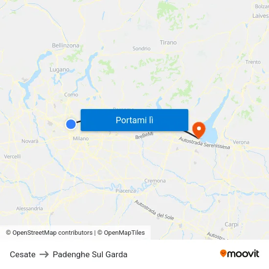 Cesate to Padenghe Sul Garda map