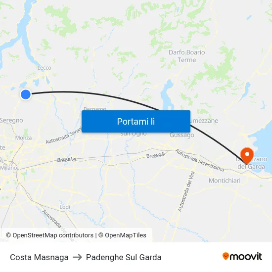 Costa Masnaga to Padenghe Sul Garda map