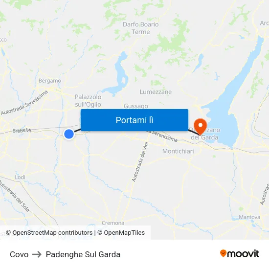 Covo to Padenghe Sul Garda map