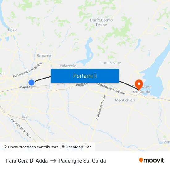 Fara Gera D' Adda to Padenghe Sul Garda map