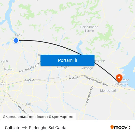 Galbiate to Padenghe Sul Garda map
