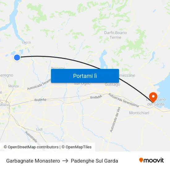 Garbagnate Monastero to Padenghe Sul Garda map